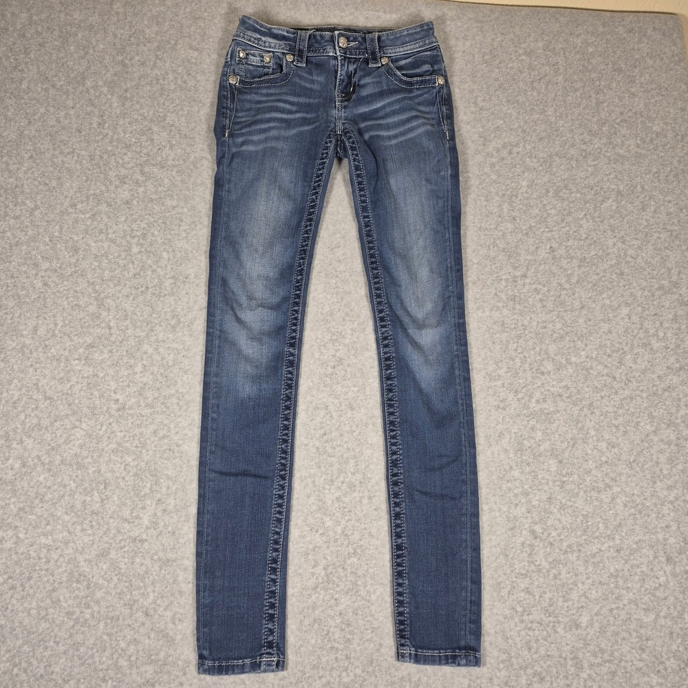 Miss Me Signature Skinny Jeans Womens 25 Dark Blue Sequin Embroidered JE8108S3L
